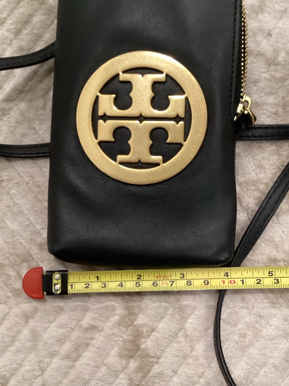 Tory Burch Black Leather Mini Crossbody with Gold Logo Medallion